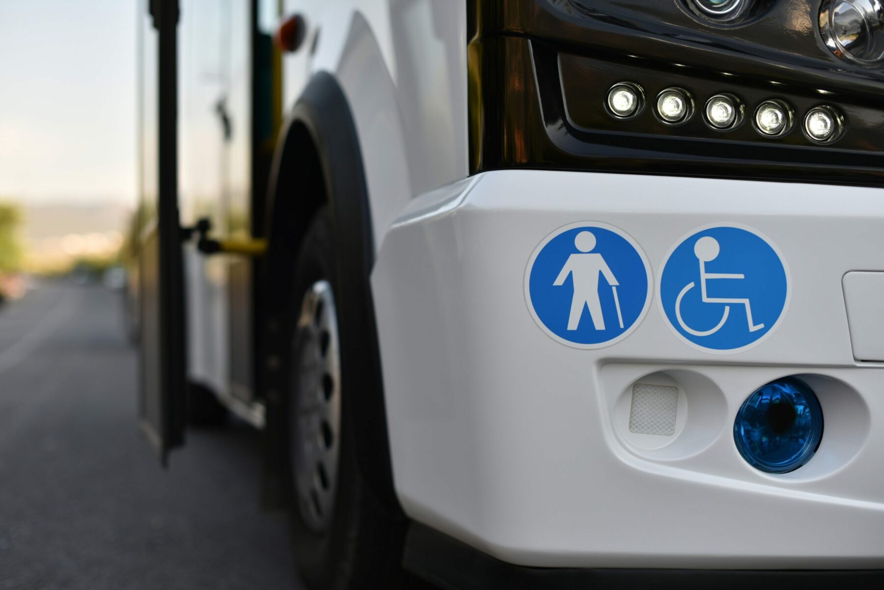 Close-up of an accessible ETA Access bus with wheelchair and mobility symbols